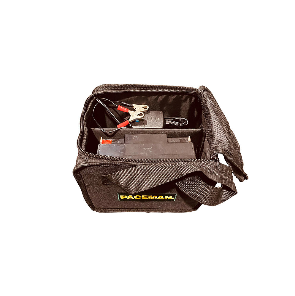 A birds eye view of the PACEMAN battery pack and battery cables.