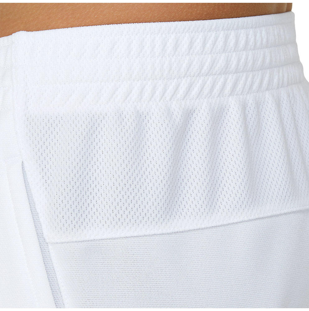 A close up of the mesh waist on a pair of white ASICS cricket playing pants.
