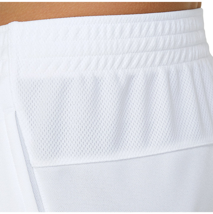A close up of the mesh waist on a pair of white ASICS cricket playing pants.
