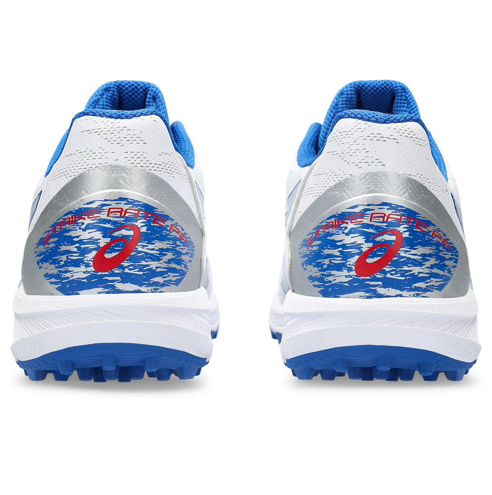 A rear view of the ASICS Strike Rate cricket shoe, showing the heel of the shoes.