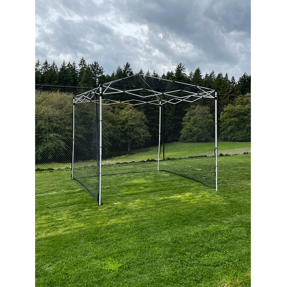 A Paceman folding cricket net set up outdoors.