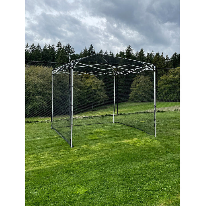 A Paceman folding cricket net set up outdoors.