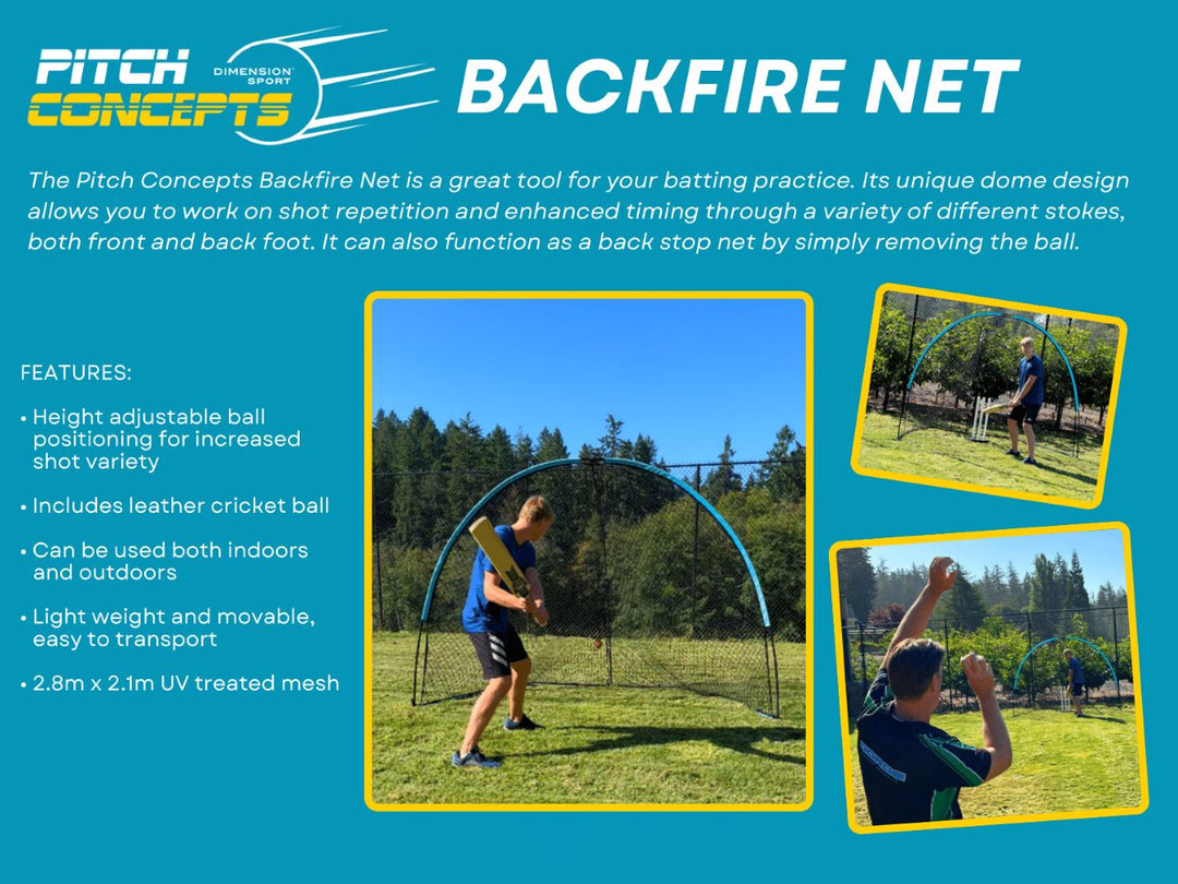 An advertisement explaining the uses of the Pitch Concepts Backfire Net.