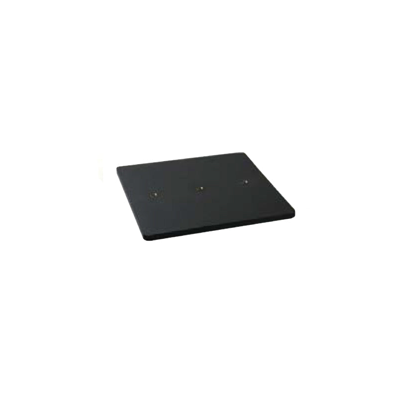 A black cricket stump base designed to hold three cricket stumps, with visible holes for stump placement.