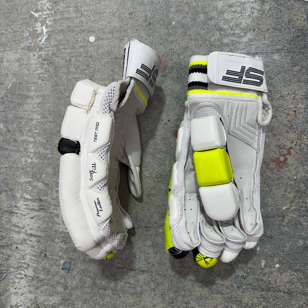 SF cricket batting gloves highlighting the three piece thumb and side bar protection