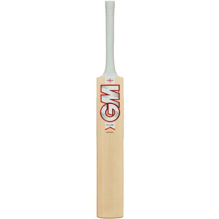 Crickets bat with GM logo and Flare stickers on a white background