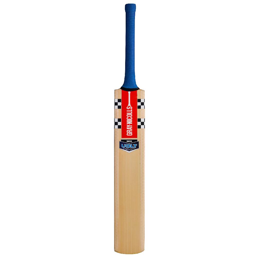 Gray-Nicolls Volt 500 Cricket bat with a blue handle and visible branding on a white background