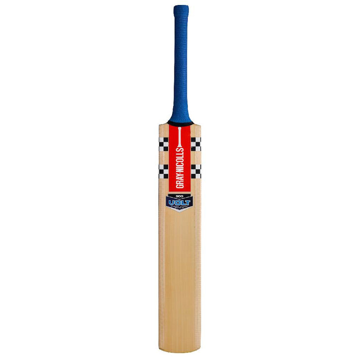 Gray-Nicolls Volt 500 Cricket bat with a blue handle and visible branding on a white background