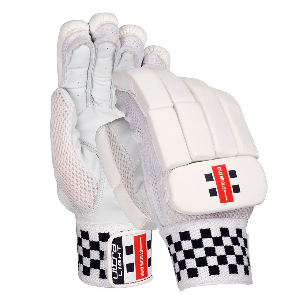 White cricket batting glove with Gray-Nicolls brand logo on a white background