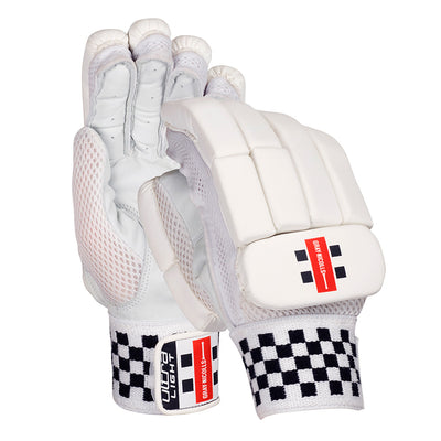 White cricket batting glove with Gray-Nicolls brand logo on a white background