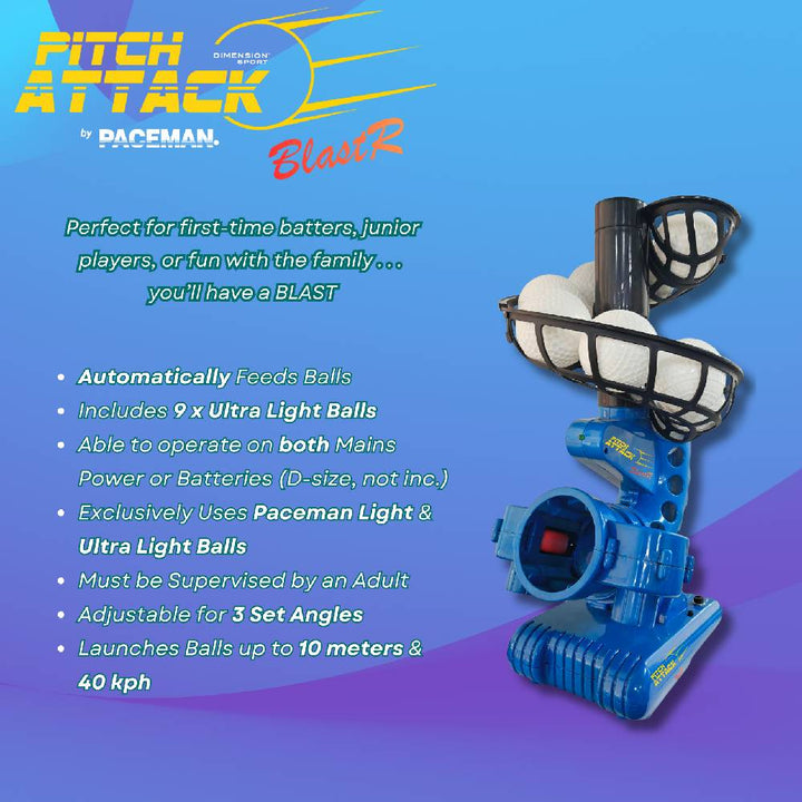 PACEMAN PITCH ATTACK BLASTER BOWLING MACHINE 9BF + BALLS