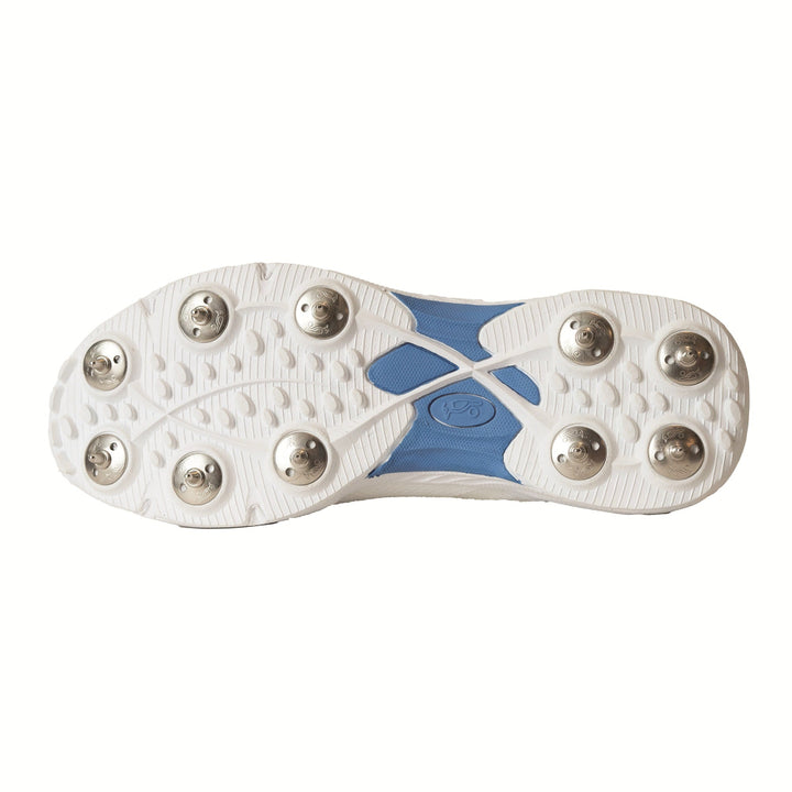 Kookaburra cricket shoe sole with metal spikes on a white background