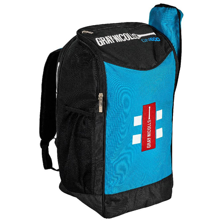 Black and blue sports bag with visible branding on a white background