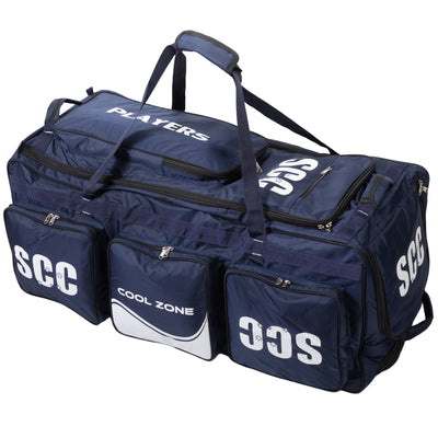 Navy sports bag with 'SCC' branding on a white background