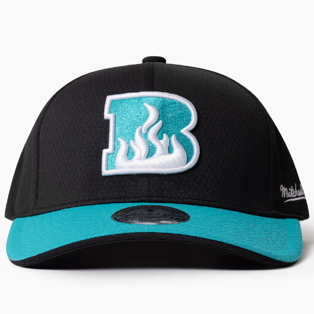 Black and teal BBL15 on field cap with the Brisbane Heat logo on a white background