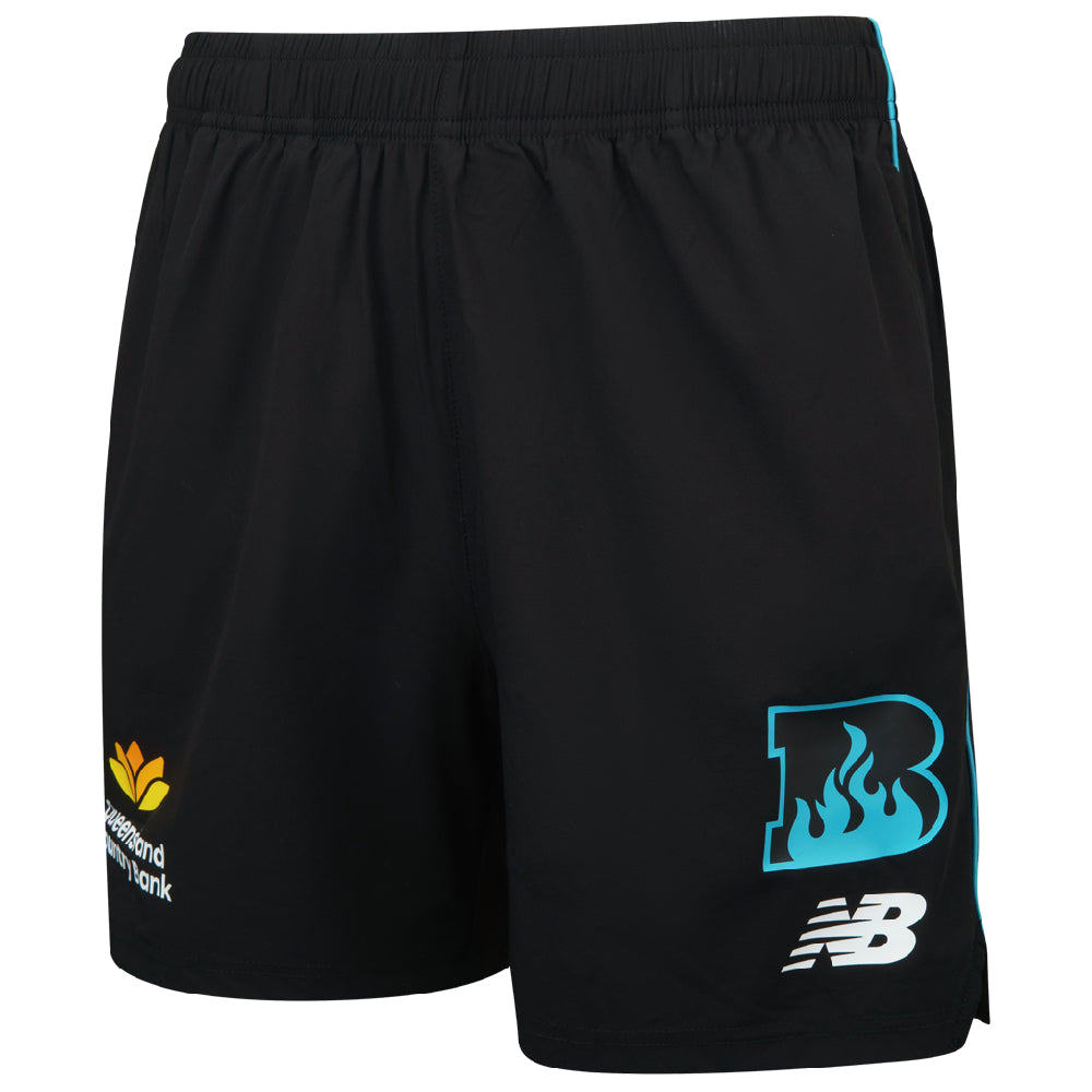 Black shorts with Brisbane Heat logo and New Balance logo on left leg.