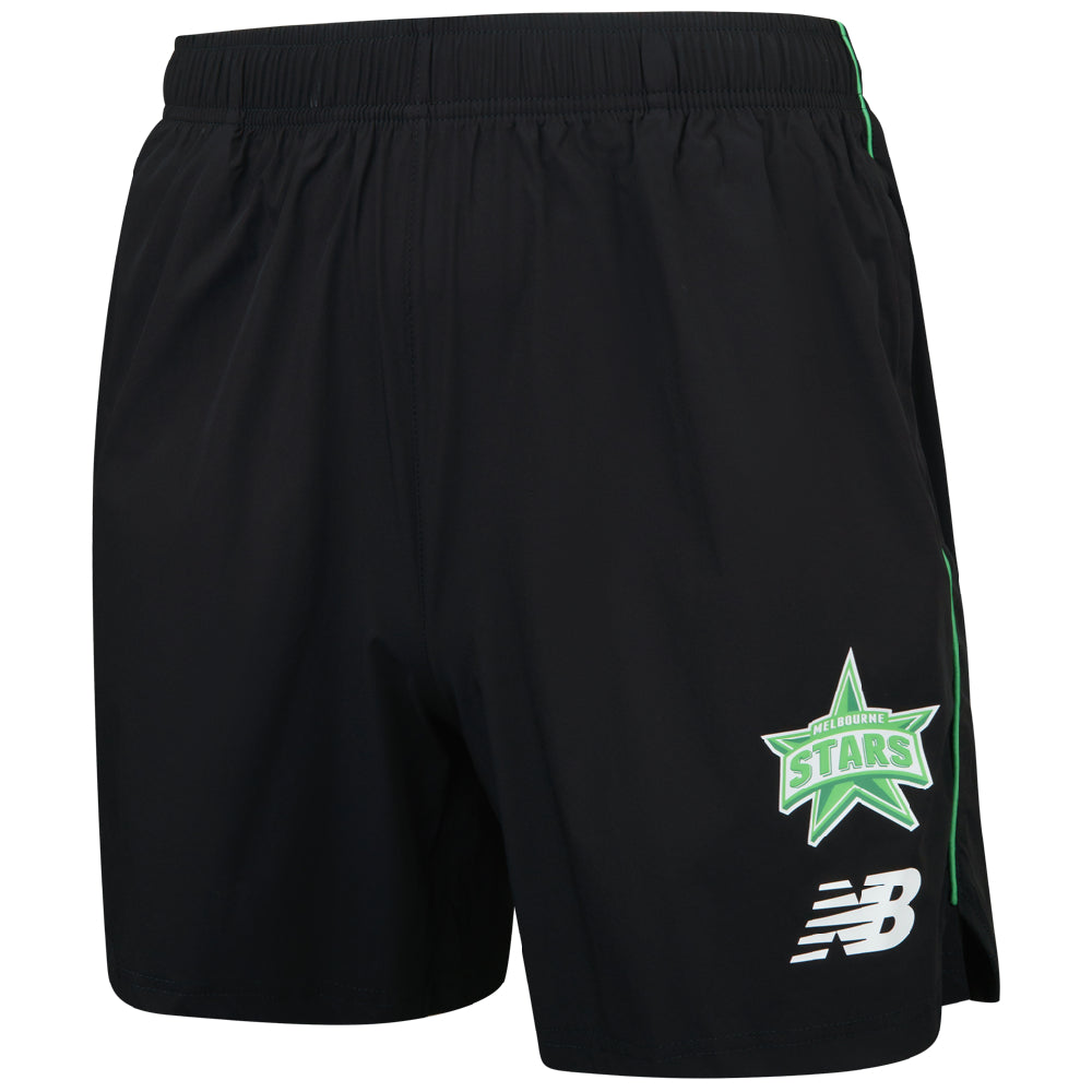 Black shorts with a green and white Melbourne Stars logo on the left leg.