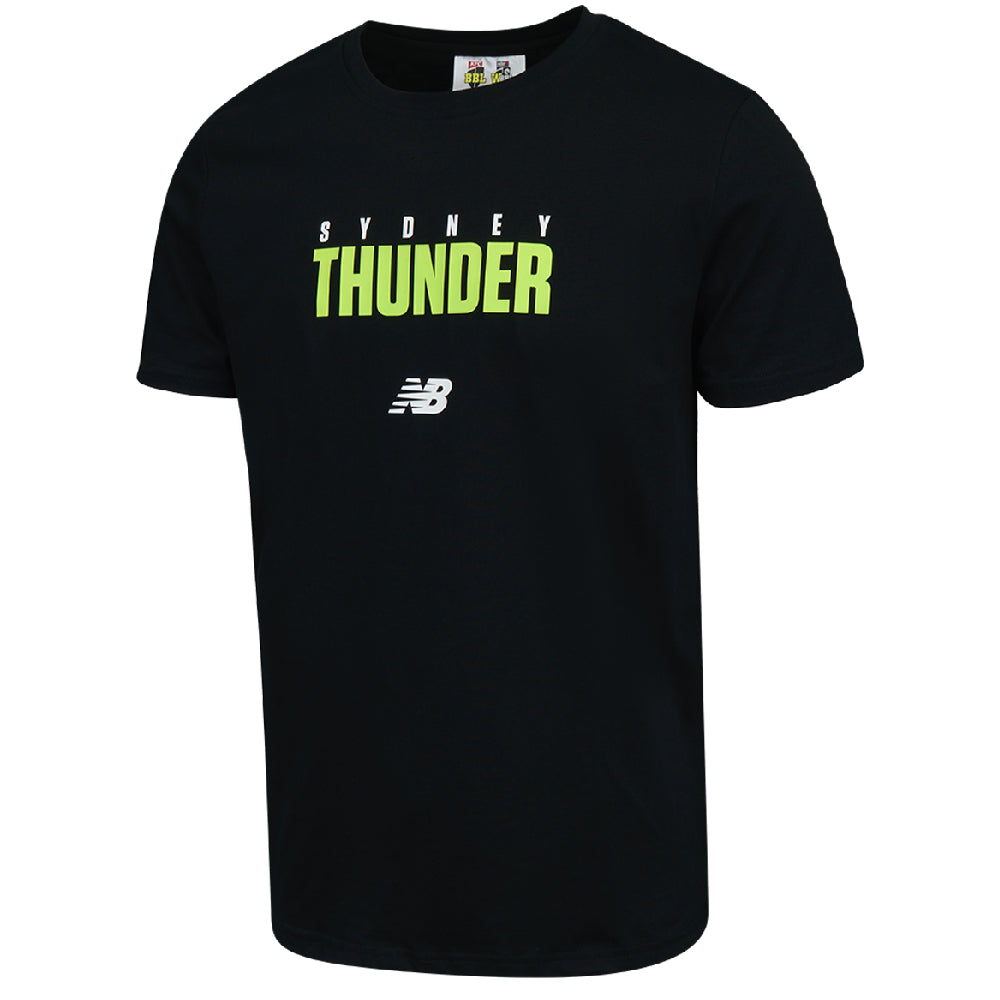 Black t-shirt with 'Sydney Thunder' text and New Balance logo on a white background