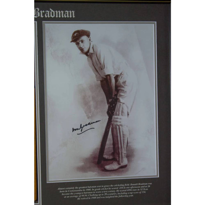 BRADMAN MINI BAT & SIGNED PHOTO FRAMED