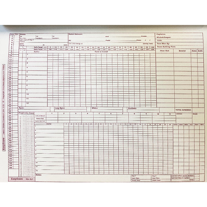 EASY SCORE JUNIOR SCOREBOOK – Greg Chappell Cricket Centre