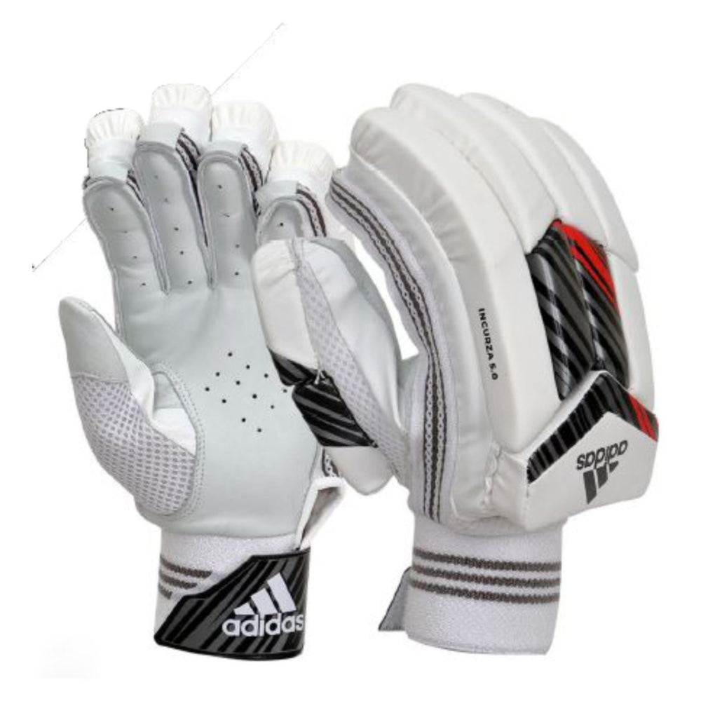 White adidas incurza gloves with black and red accents on a white background