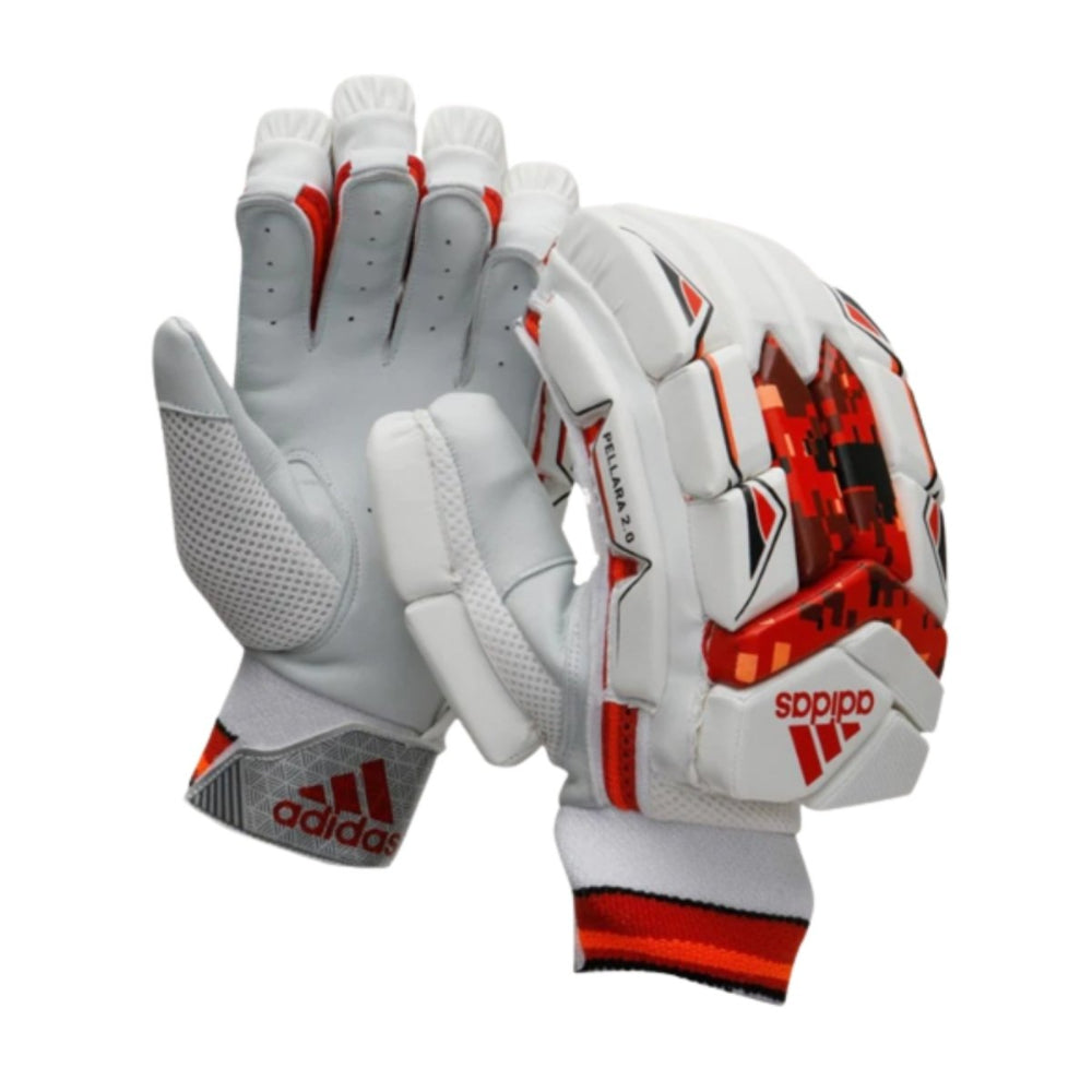 White and red Adidas XT batting gloves on a white background