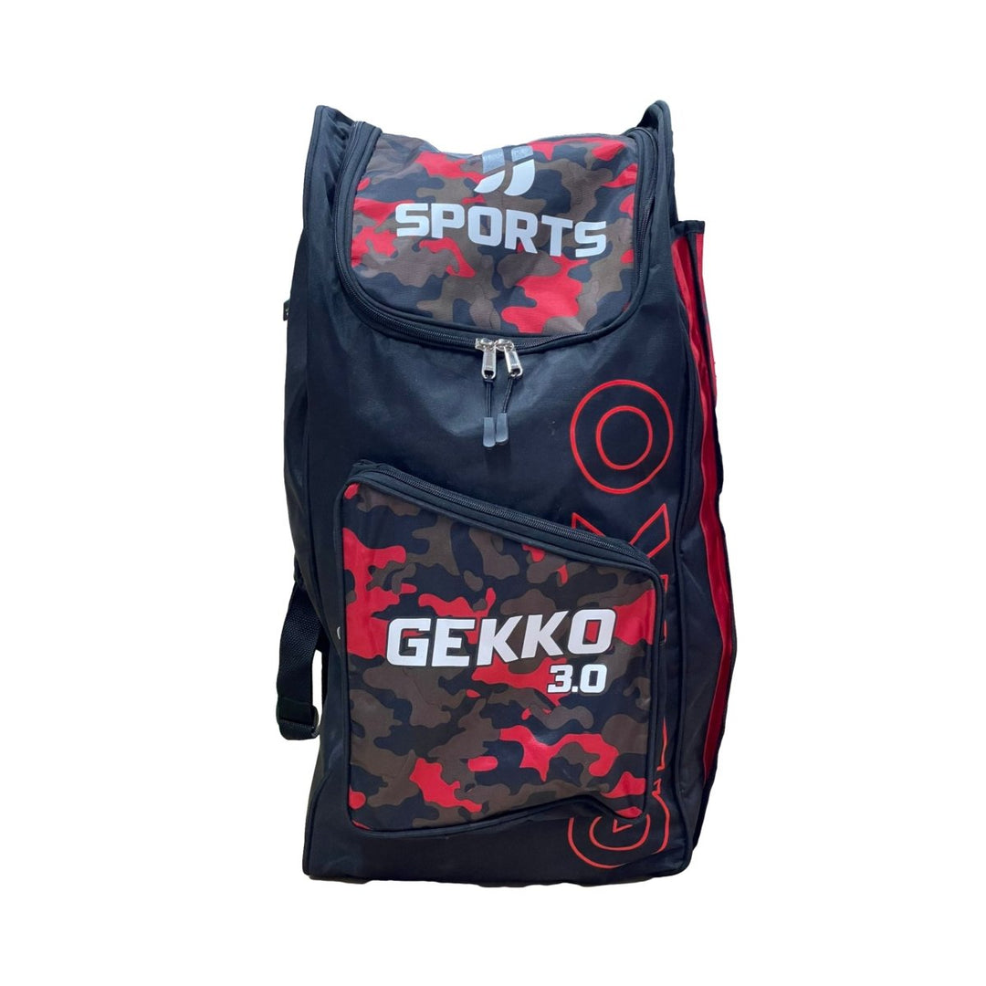 Backpack with camouflage pattern and 'Gekko 3.0' branding on a white background