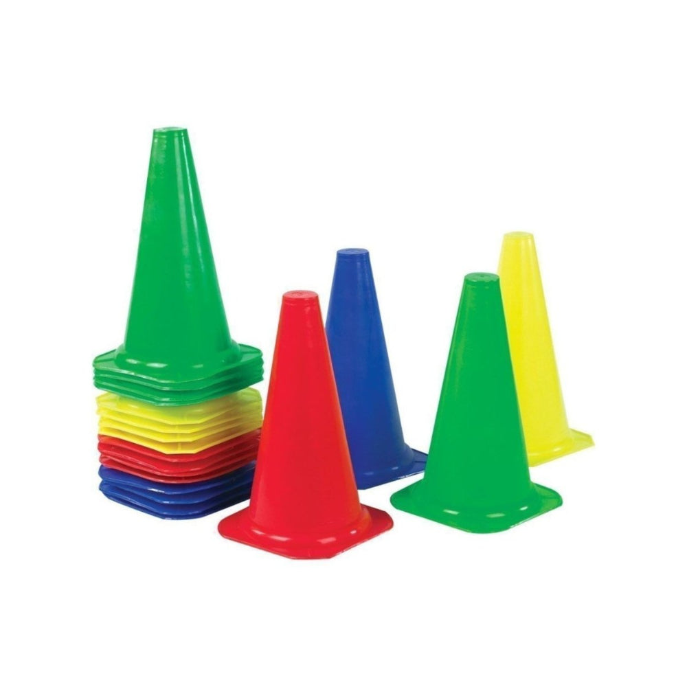 Set of colorful traffic cones on a white background