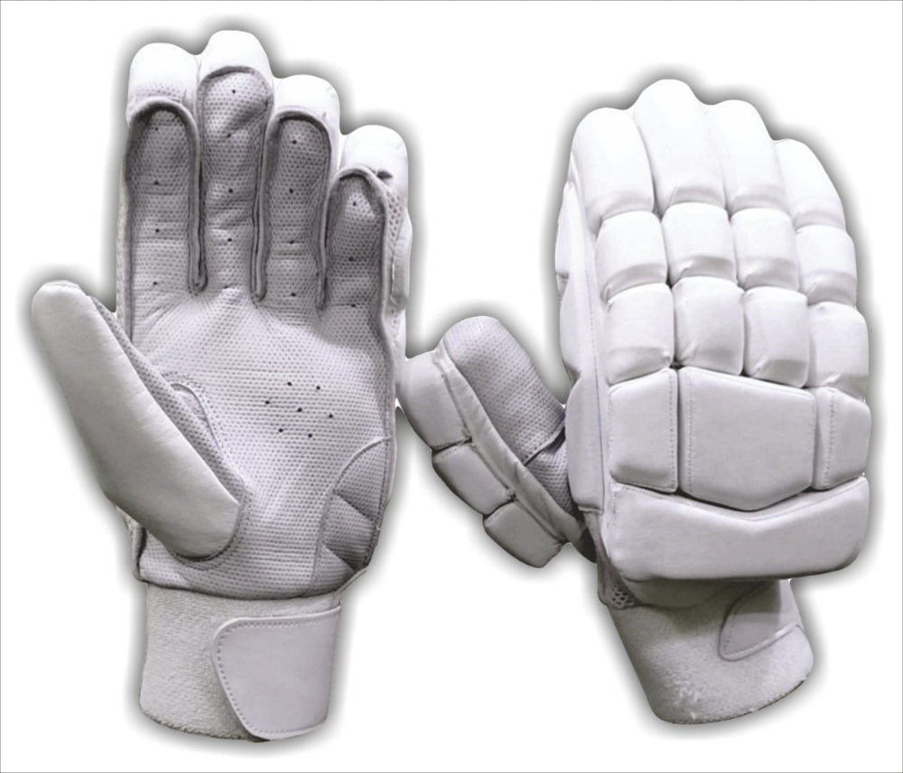 Pair of white batting gloves on a white background