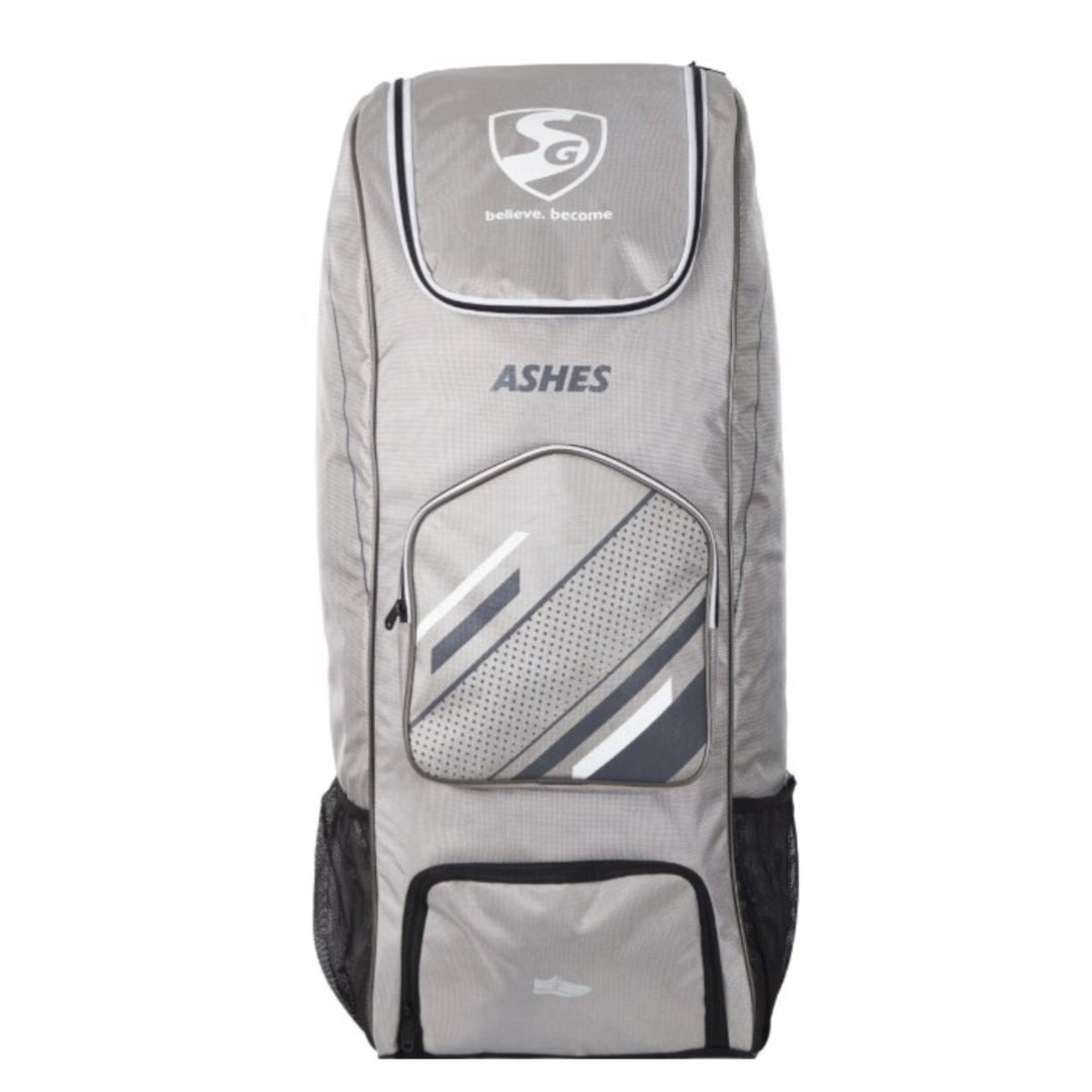 Silver cricket bag with ' SG ASHES' branding