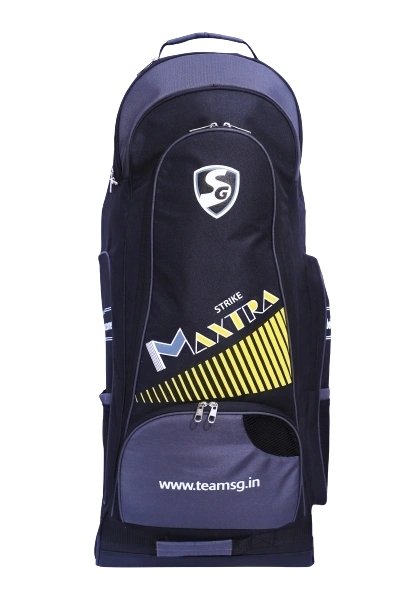 Purple sports bag with SG branding on a white background